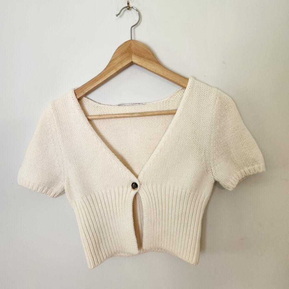Alexander Wang T Crop Cardigan Sweater Size Large Womens Cream Button Art Fitted